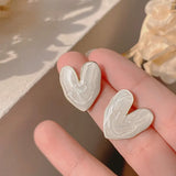 Flyshadow White Color Big Heart Stud Earrings for Women Girl Korean Love Drop Glaze Aesthetic Daily Life Minimalist Jewelry Piercing Ear