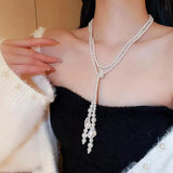 Flyshadow Bohemian Style Imitation Pearl Women's Necklace Luxurious Exaggerated Long Adjustable Wedding Party Necklace For Women  Jewelry