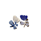 Flyshadow White Blue Painting Leaf Flower Earrings for Women New Chic Jewelry Personality Asymmetric New Needle Korean Style