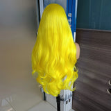 Flyshadow Yellow Long Wave Wig Synthetic Lace Front Wig For Women Natural Hairline Middle Part Lace Heat Resistang Fiber