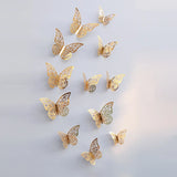 Flyshadow 12pcs/lot Metal Inspired Hollow 3D Paper Butterfly Decorations for Parties, Festivals, Weddings, Birthdays, Wall Stickers