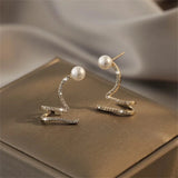 Flyshadow Elegant Irregular Imitation Pearl Crystal Earrings Wavy Snake Fashion Earrings Trendy Party Accessories