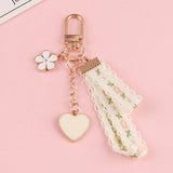 Flyshadow Small Daisy Flower Keychain For Women Cute Bell Heart Leaves Ribbon Key Chains Bag Car Mobile Phone Key Ring Accessories Gift