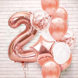 Flyshadow 13pcs Rose Gold 32inch Number Foil Latex Balloons Happy Birthday Party Decorations Kids Boy Girl 1 2 3 4 5 6 7 8 9 Year Old 1st