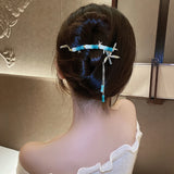 Flyshadow New Fashion Bamboo Tassel Hairpin Elegant Women's Girls Hair Fork Alloy Tassel Ponytail Clip Headdress Hair Accessories