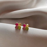 Flyshadow Simple Crystal Flower Earrings for Women Colorful Jewelry Cute Sweet Small Square Stud Earrings Accessories