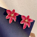 Flyshadow Metal Flower Drops Oil Earrings  European American Style Personality Fashion Stud Earrings Ms Girl Travel Wedding Accessories