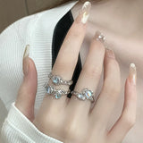 Flyshadow Y2K Irregular Crystal Stone Rings Zircon Star Moonstone Open Rings for Women Vintage Geometric Aesthetic Egirl Ring Set  Jewelry