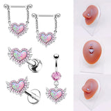 Flyshadow 1pcs Pink Opal Heart Navel Ring Chest Ring Nose Nail Nose Piercing Belly Ring Piercing Cartilage Earring Body Piercing Jewelry