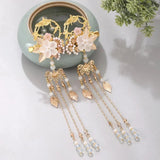 Flyshadow Women Fashion 1 Pair Flower Leaf Pearls Long Tassel Pendant Hanfu Dress Chinese Hairpins Clips Girls Wedding Hair Ornaments