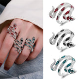 Flyshadow Red Green Black Drop Glaze Punk Snake Rings for Women Men Retro Silver Color Open Adjustable Finger Rings Fashion Female Jewelry