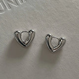 Flyshadow Stainless Steel Silver Color Simple Heart Shape-Shape Small Stud Earrings Glamorous Women Fashion Jewelry Party Accessories