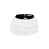 Flyshadow Kawaii Sexy Ruffle White Mini Skirt Fairycore Cake Pleated Lace Up Short Skirts Coquette Casual Layered Patchwork Skirt