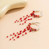 Flyshadow Style Pearl Dangle Earrings with Crystal Tassel Creative Halloween Blood Drop Long Earrings for Women Customized Jewelry