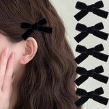 Flyshadow French Retro Black Velvet Bowknot Ribbon Hair Clip Girl Small Hairpin Bobby Pin Girls Bow Barrettes Sweet Headwear Accessories