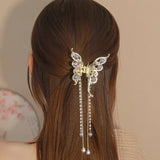 Flyshadow New Butterfly Pearl Tassel Hairpin Fashion Simple Side Clip Ponytail Claw Clip Elegant Women's Hair Clip Headdress Accessories