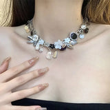 Flyshadow French Crystal Sparkling Stitching Women's Necklace Luxury Fashion Exaggerated Wedding Party Clavicle Chain For Women Jewelry