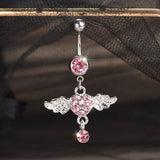 Flyshadow Fashion Pink Zircon Belly Button Rings For Women Girls Piercing Navel Ring Bar Drop Dangle Body Belly Navel Fashion Body Jewelry