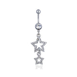 Flyshadow 1PCS Stainless Steel Silver Color Star Belly Button Rings Navel Ring Cubic Zircon Drop Dangle Body Belly Piercing Jewelry Sexy