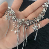 Flyshadow Y2K Accessories Shiny Star Necklace Korean Fashion Chain Crystal Choker Punk Charm Cross Pendant Necklace for Women Punk Jewelry