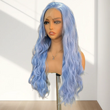 Flyshadow Sky Blue Wig Synthetic Lace Front Wigs for Women Lace wigs Reday to Wear Deep Wave Wigs Long Blue Wig Synthetic Hair Cosplay Wig