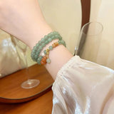 Flyshadow Women's Beaded Bracelet with Jade Agate Gourd Pendant Multi Layer Fashion Jewelry Exquisite New Arrival Green Crystal Accessory