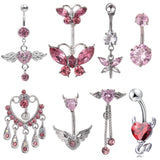 Flyshadow Fashion Pink Zircon Belly Button Rings For Women Girls Piercing Navel Ring Bar Drop Dangle Body Belly Navel Fashion Body Jewelry