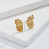 Flyshadow Small Half Butterfly Stud Earrings Copper Electroplated 14K Real Gold Simple Half Wing Earrings