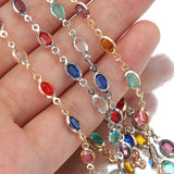 Flyshadow 1meter Glass Crystal Oval Beads Copper Chain for Necklace Bracelet Jewelry Making DIY Bohemian Colorful Chains