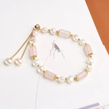 Flyshadow Natural Pink Crystal Barrel Bead Bracelet with Baroque Pearl Charms for Jewelry Making European Style Causal Wearing Gifts