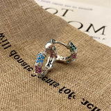 Flyshadow Korean Fashion Colorful Zircon Flower Cross Stud Earring for Women Aesthetic Jewelry Harajuku Cool Y2K Accessories New