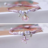 Flyshadow Ethnic Style Shells Pearl Starfish Charm Adjustable Bead Couple Bracelet For Women Lovers Beach Jewelry Valentines Day Gift