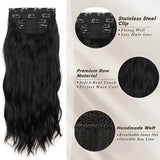 Flyshadow 24inch Long Wavy Clip in Hair Extensions 4pcs/set Synthetic Wavy Clip in Hair Extension for Women Black Fibre Thick Hairpieces