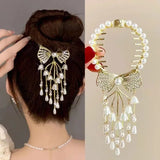 Flyshadow Women Pearl Flower Hair Clip Bowknot Tassel Hair Claw Girls Elegant Crystal Hair Elegant Accessories for Women Creattive Gifts