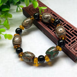 Flyshadow Natural Agate Bead Bracelet for Man with Tibetan Three-Eyed Talisman Handmade Fine Jewelry Boyfriend's Casual Accessories Gifts