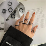 Flyshadow Fashion Women Ring Set Punk Cool Anillos Vintage Simple Black Cross Chain Joint Rings Sets Women Accessories Jewelry Gifts Party