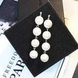 Flyshadow Elegant Long Pearl Drop Earrings for Women Wedding Party Trendy Big Jewelry Temperament Retro Statement Dangle Earrings