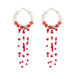 Flyshadow Style Pearl Dangle Earrings with Crystal Tassel Creative Halloween Blood Drop Long Earrings for Women Customized Jewelry