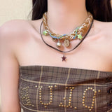 Flyshadow Bohemian Style Double Layer Fabric Star Women's Necklace Fashionable Luxury Exaggerated Clavicle Chain For Women Fashion Jewelry