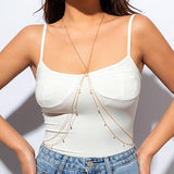 Flyshadow Trendy Sexy Imitation Pearl Beads Tassel Waist Chain Neck for Women Cross Summer Bikinis Belly Chain Body Jewelry Gifts