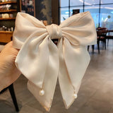 Flyshadow Koean Ribbon Pearl Bow Hair Clips for Women Accessories Rhinestone Pin Bows Barrette Headwear Luxulry Jewelry