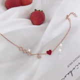 Flyshadow Fashion Red Stone Charm Bracelet for Woman Romantic Gold Color Chain Cute Heart Cuff  Girl Jewelry Gift