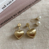 Flyshadow New Matte Brushed Gold Color Metal Heart-shaped Earrings Korean Fashion Jewelry Party Women's Sweet Accessories Earrings