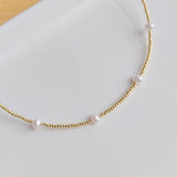 Flyshadow Natural Pearl Necklace for Women 3mm Gold Plated Beaded Choker Necklaces High Quality Metal Jewelry Free Shipping