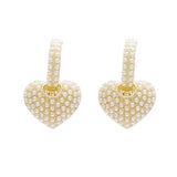 Flyshadow Popular in Celebrity Style Sweet Pearl Peach Heart Love Dangle Earrings for Woman Fashion Luxury Jewelry Unusual Accessories