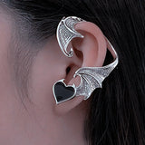 Flyshadow Punk Gothic Elf Ear Cuff Earring Dark Heart Ear Clip No Piercing Earrings Women Metal Ancient Silver Color Earcuff Party Jewelry