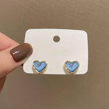 Flyshadow Blue Resin Heart Earrings for Women Girls Korean Small Cute Stud Earrings Wedding Party Fashion Jewelry Wholesale Gift