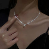 Flyshadow New Fashion Sparkling Starry Choker Necklace For Women Anniversary Bridal Wedding Clavicle Flat Chain Necklace Gift Jewelry