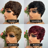 Flyshadow Short Human Hair Wigs Pixie Cut Straight perruque bresillienne for Black Women Machine Made Wigs With Bangs Cheap Glueless Wig