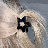 Flyshadow Y2K Black Star Clamping Clip Fashion Sweet Black Hollow Pentagram Flower Spicy Girl Punk Shark Hair Claw Hair Pins Barrettes